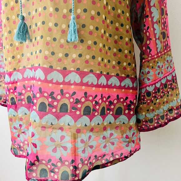 Live Happy by Natural Life Colorful Boho Hippie Festival Lightweight Blouse -Med - Picture 4 of 8